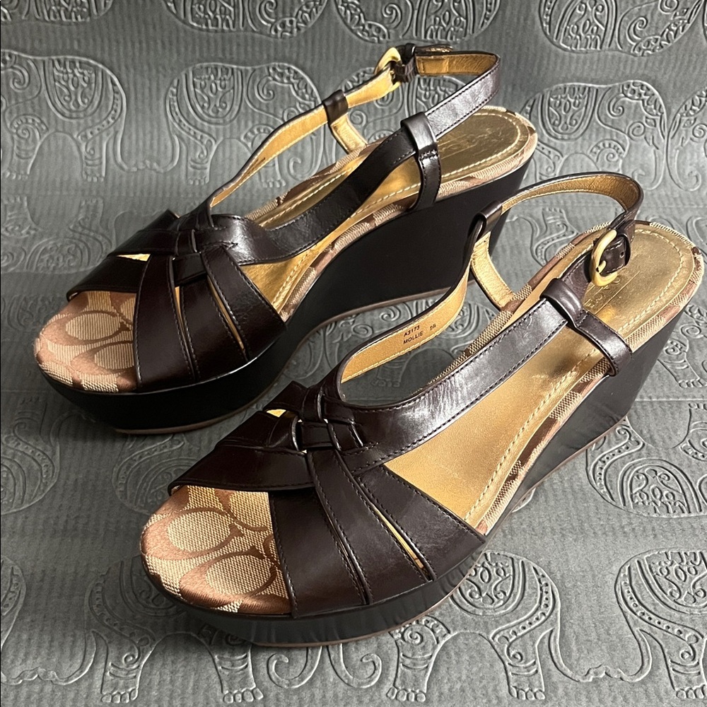 Coach Dark Brown Leather Women's Sandals - Picture 4 of 6